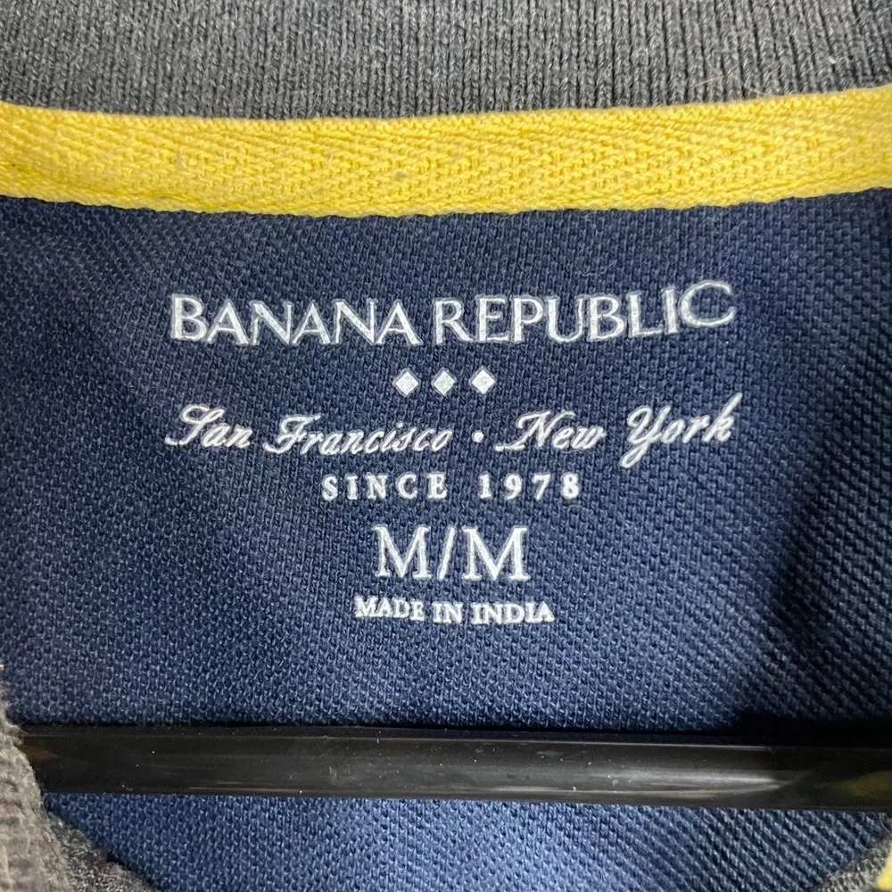 Banana Republic Mens Pineapple Print Polo Shirt Dark Charcoal Grey Yellow Medium